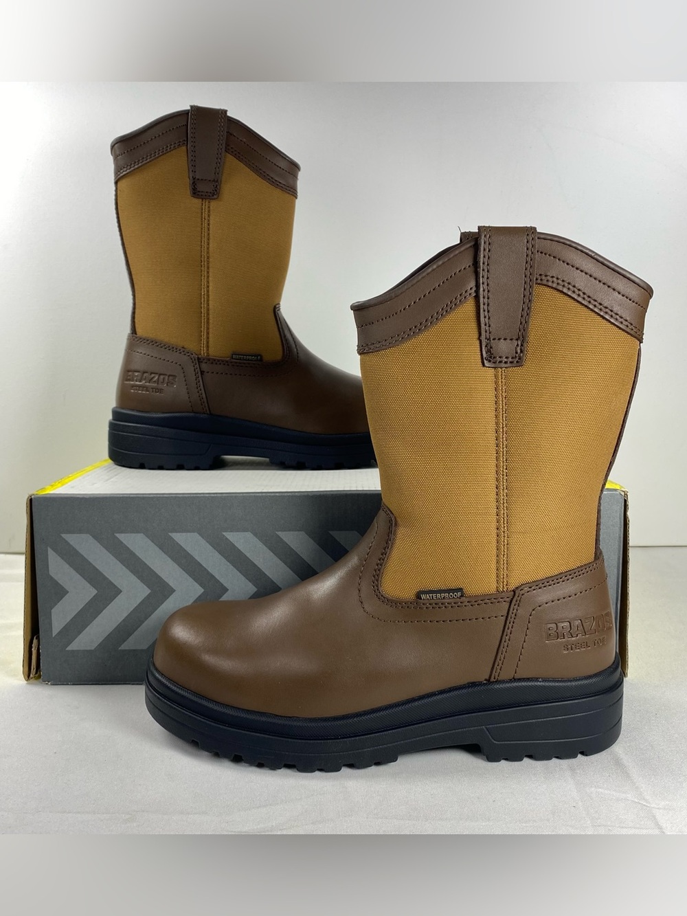 Brazos Ryker Work Boots Mens 7.5 D Steel Toe Waterproof Brown 173170 NWOB